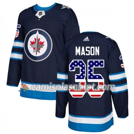 Camisola Winnipeg Jets Steve Mason 35 Adidas 2017-2018 Navy Azul USA Flag Fashion Authentic - Homem